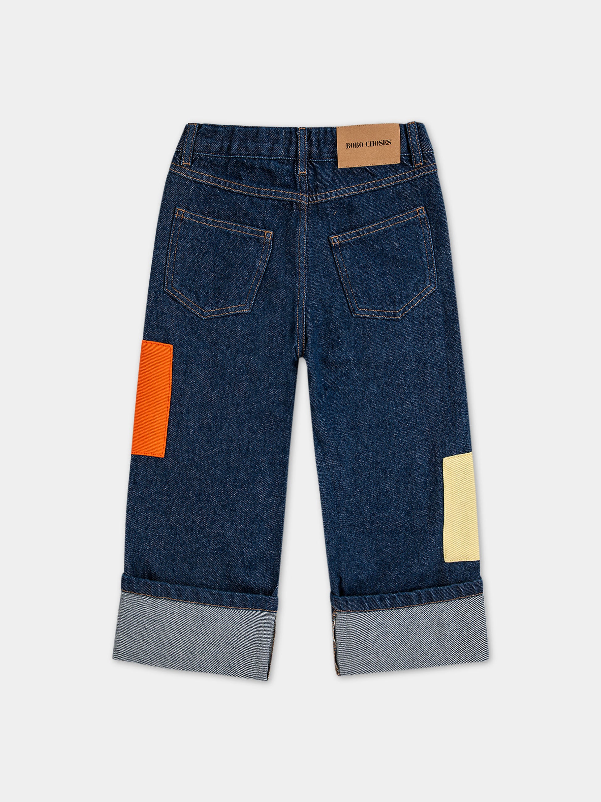 Jeans in denim per bambini con toppe multicolor e logo,Bobo Choses,124AC116