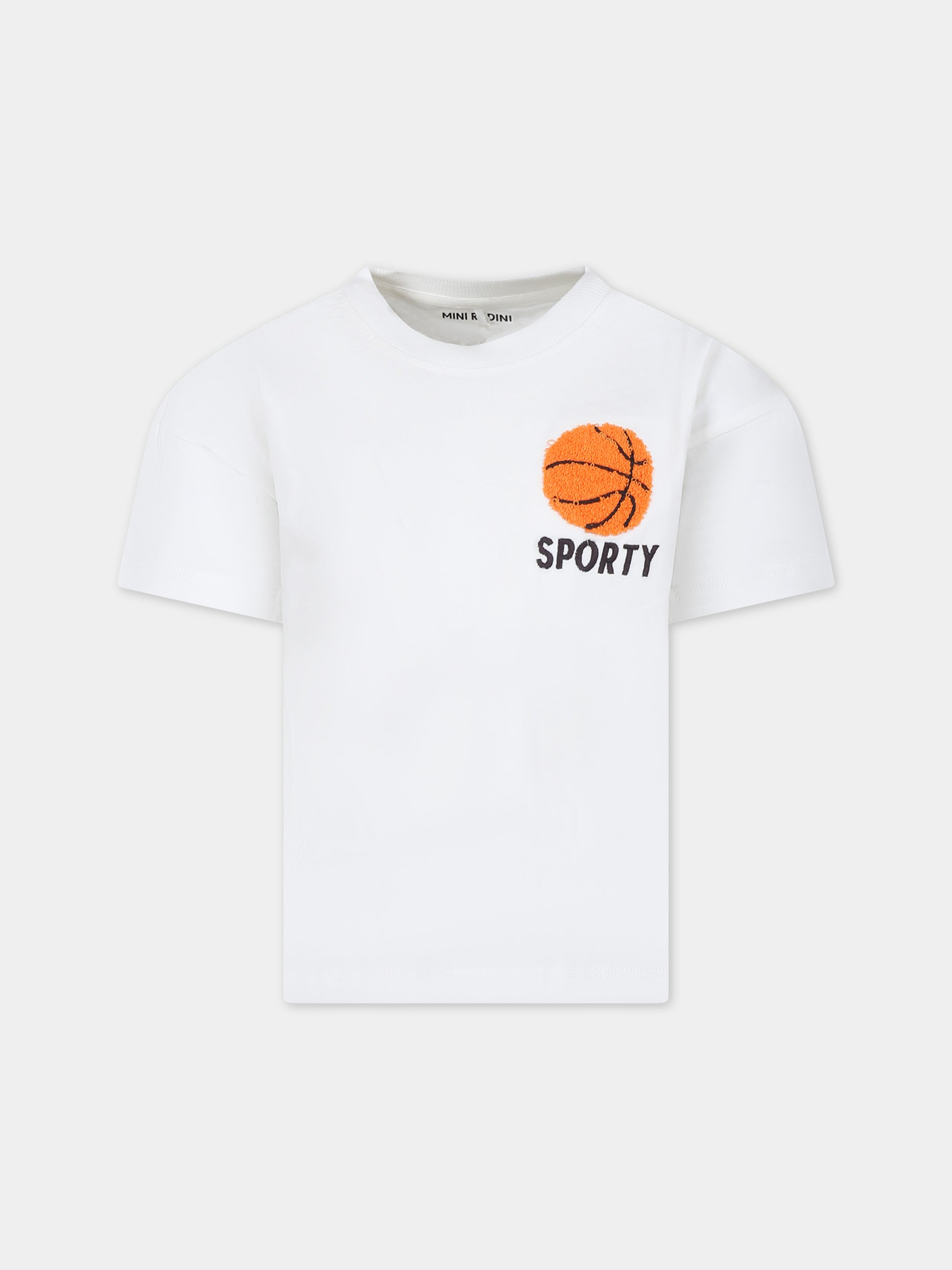 T-shirt bianca per bambini con palla da basket,Mini Rodini,2422014510