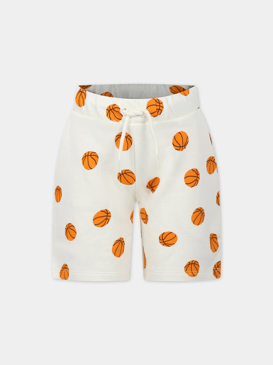 Shorts sportivo avorio per bambini con palla da basket,Mini Rodini,2423013211