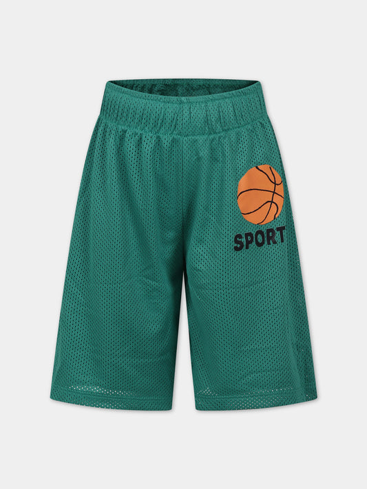 Shorts sportivo verde per bambini con palla da basket,Mini Rodini,2423012475