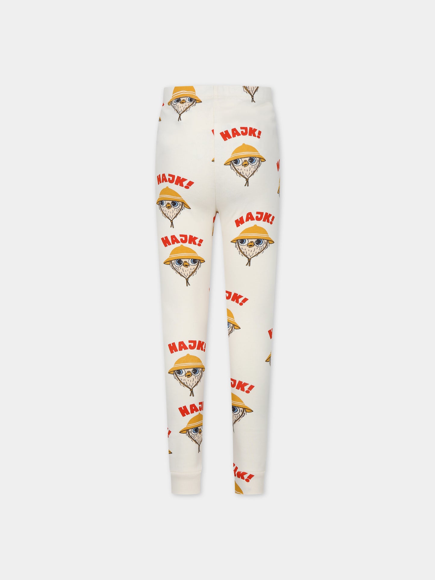 Leggings avorio per bambini con gufo,Mini Rodini,2423015611