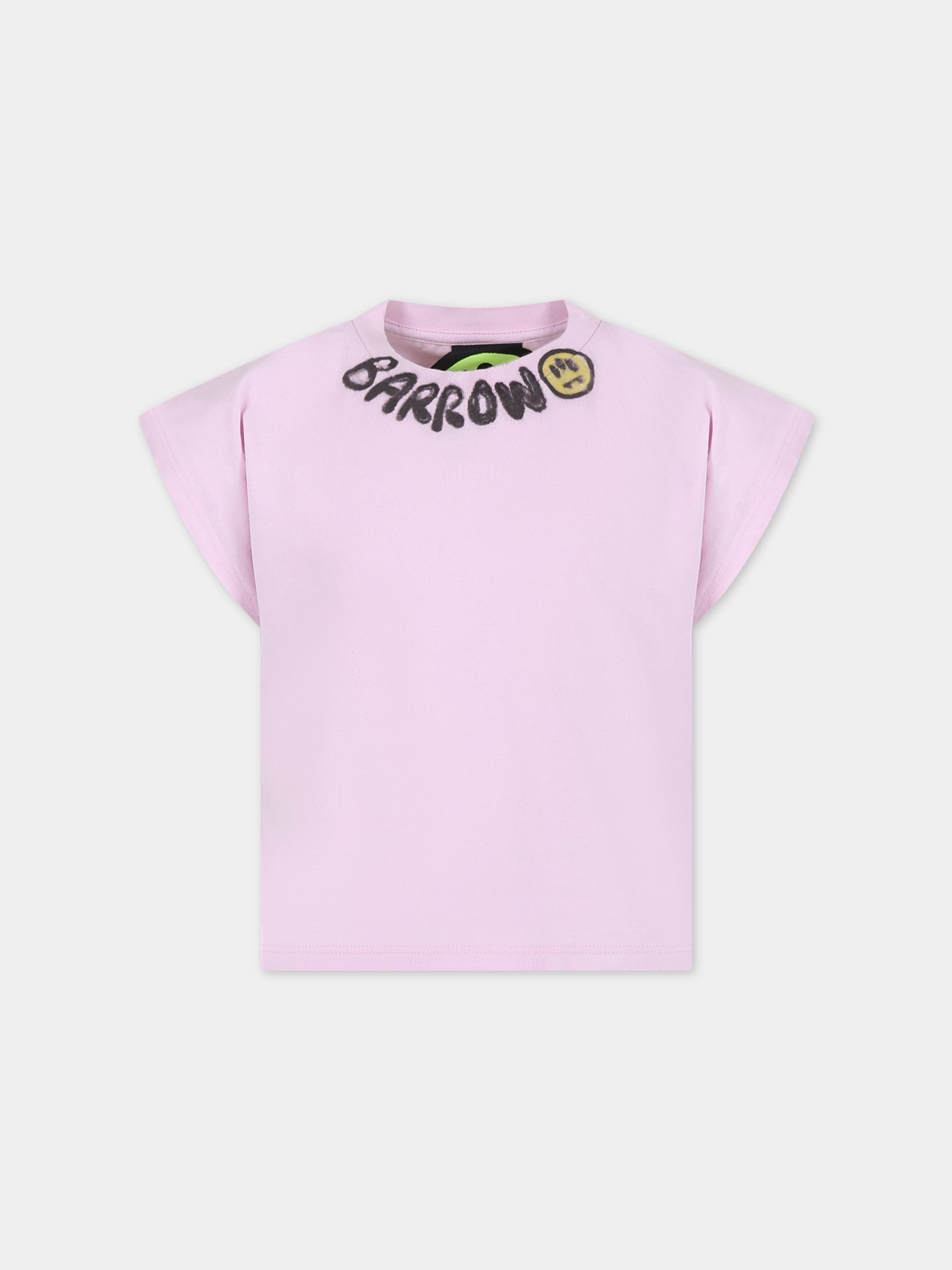 T-shirt rosa per bambina con logo e smile,Barrow,S4BKJGTH041 BW014