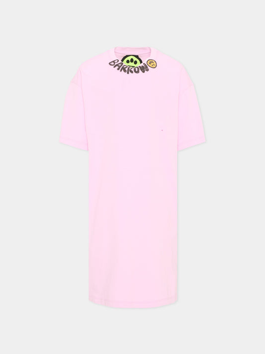 Vestito casual rosa per bambina con logo,Barrow,S4BKJGDR040 BW014