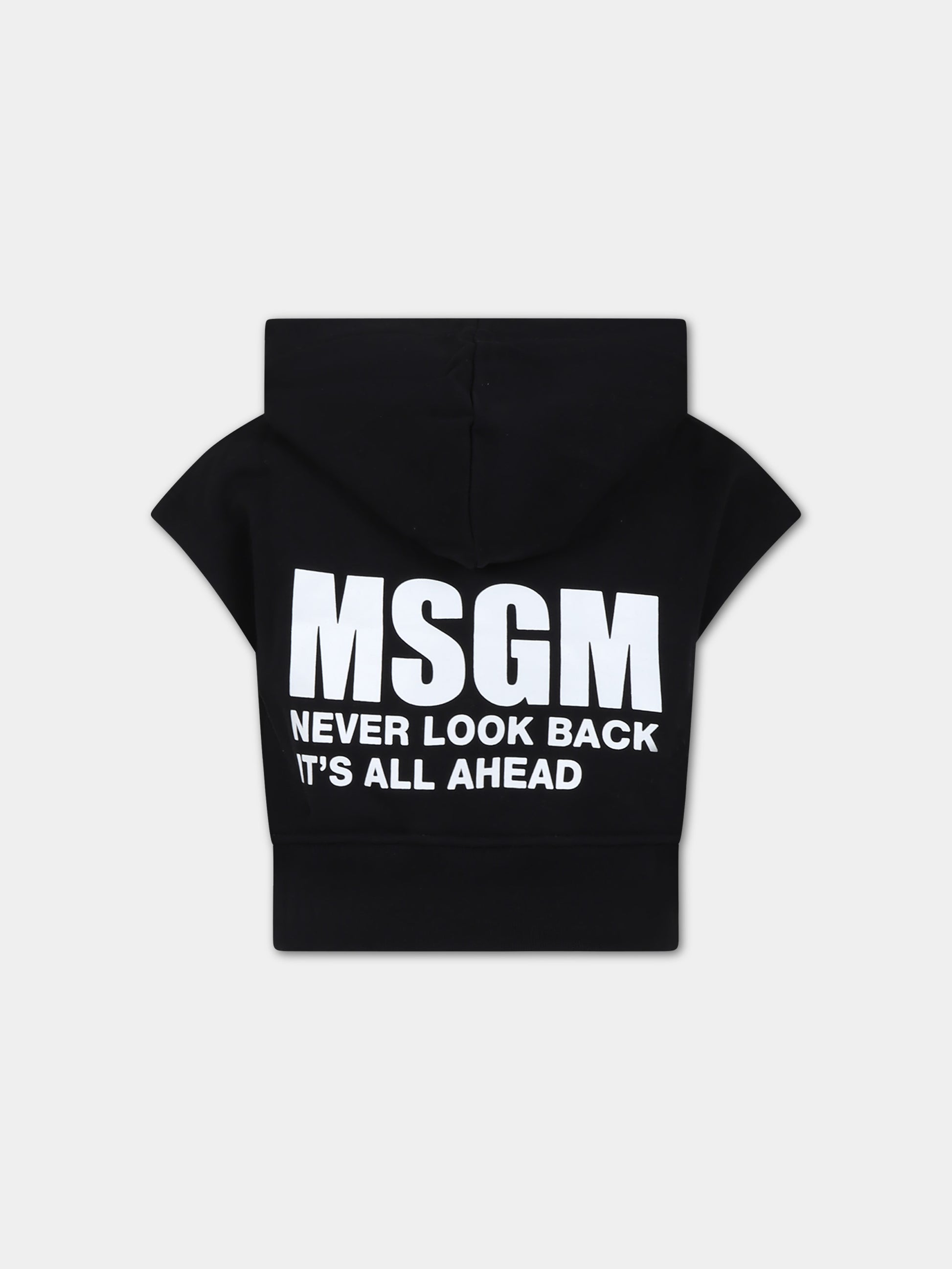 Felpa nera per bambina con logo e scritta,Msgm Kids,S4MSJGHS008 110