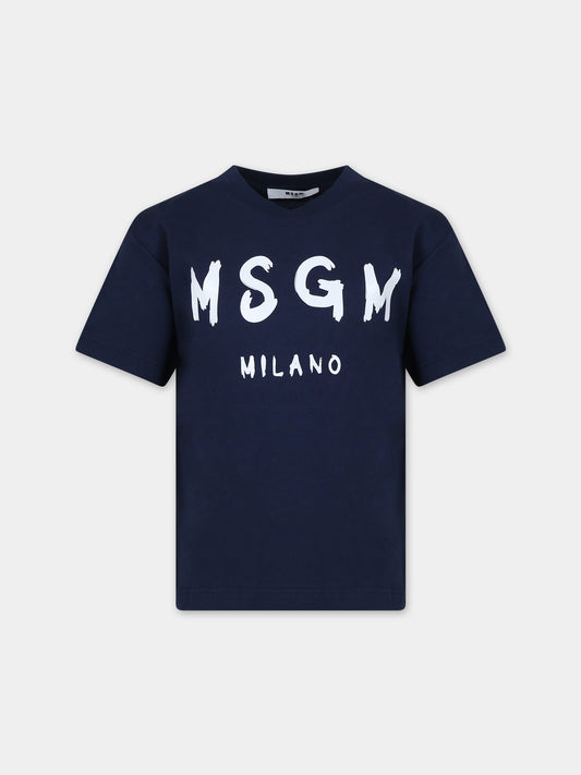 T-shirt blu per bambini con logo,Msgm Kids,S4MSJUTH011 060