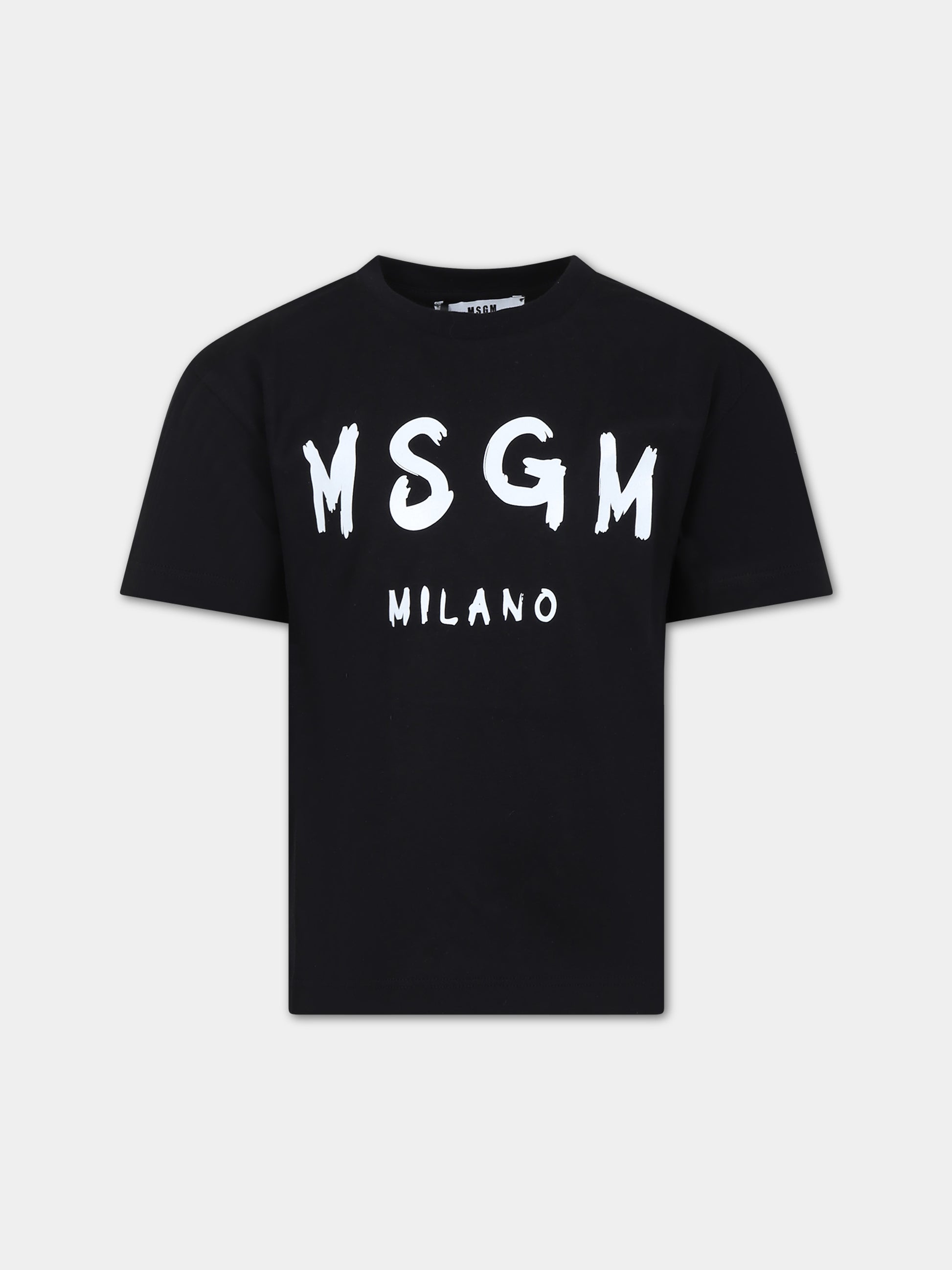 T-shirt nera per bambini con logo,Msgm Kids,S4MSJUTH011 110