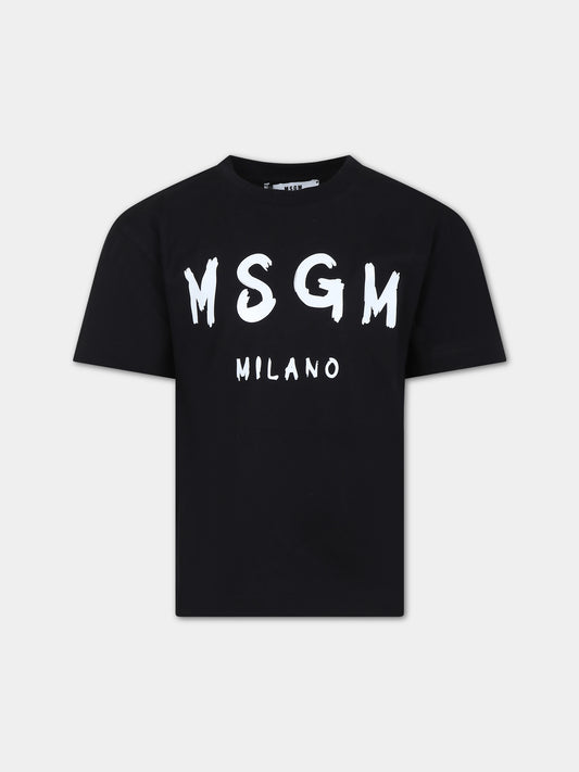 T-shirt nera per bambini con logo,Msgm Kids,S4MSJUTH011 110