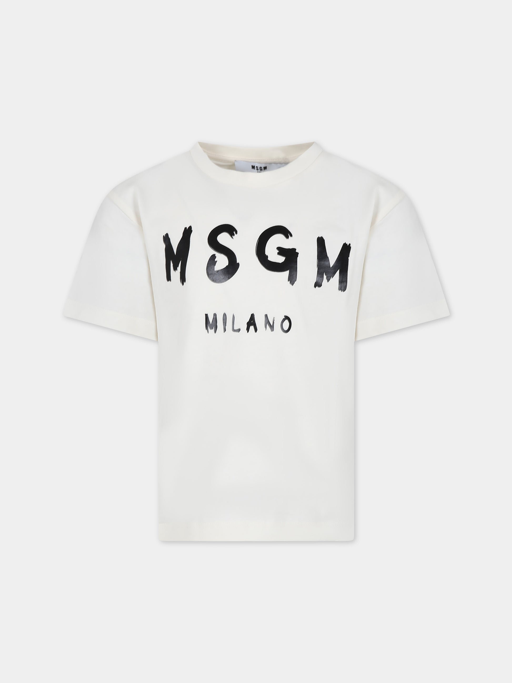 T-shirt avorio per bambini con logo,Msgm Kids,S4MSJUTH012 013