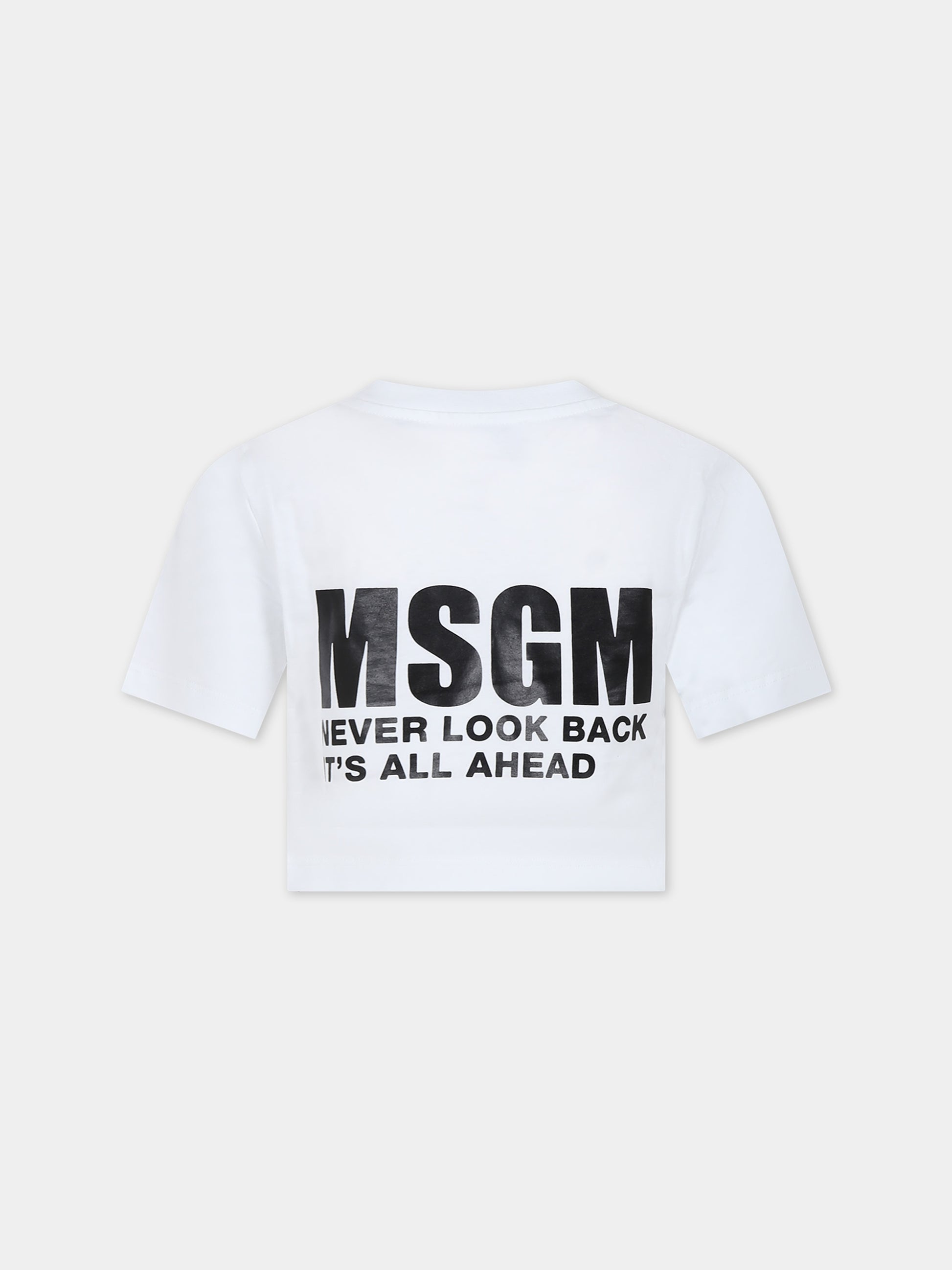 T-shirt bianca per bambina con logo,Msgm Kids,S4MSJGTH007 001