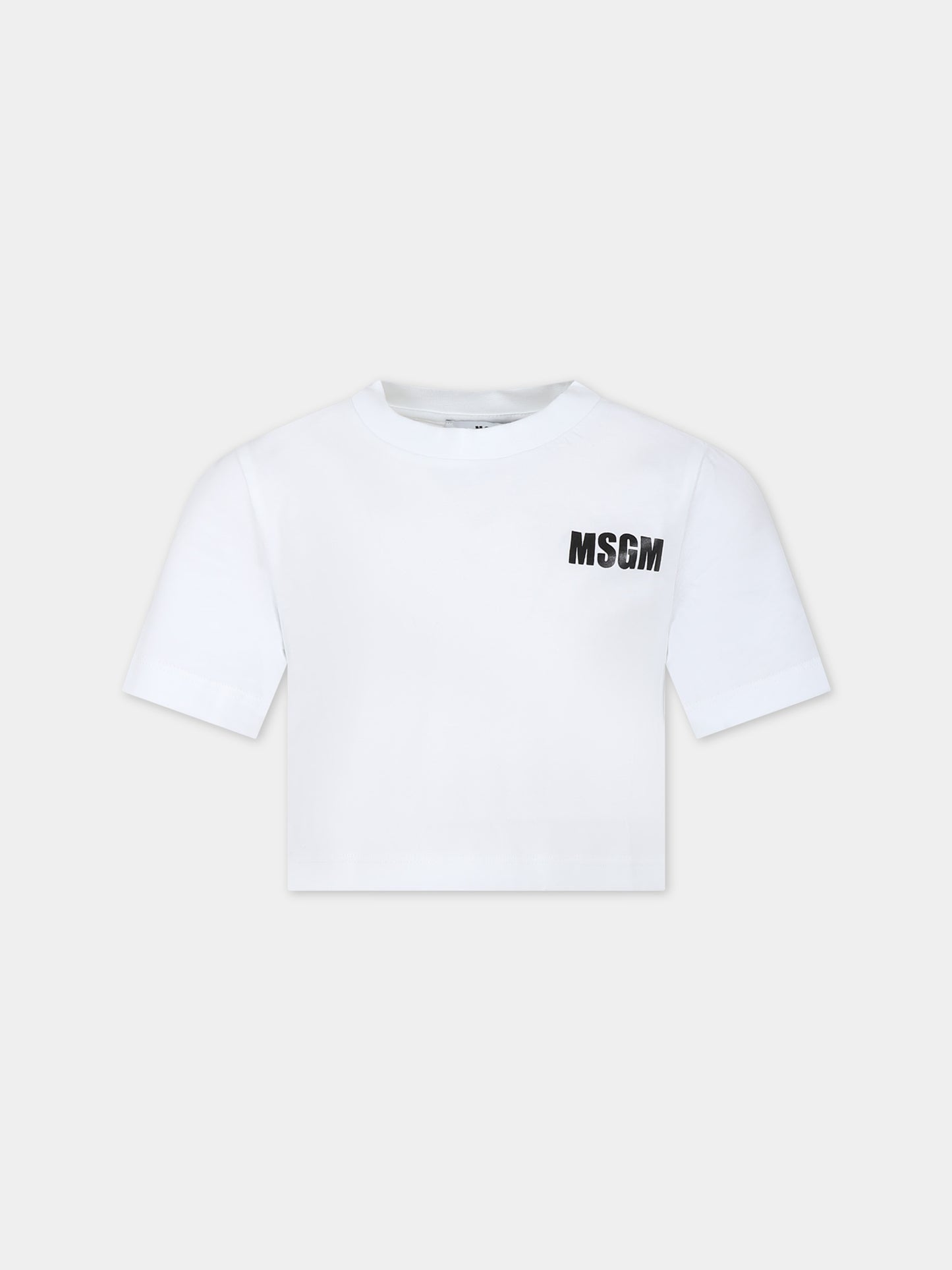 T-shirt bianca per bambina con logo,Msgm Kids,S4MSJGTH007 001
