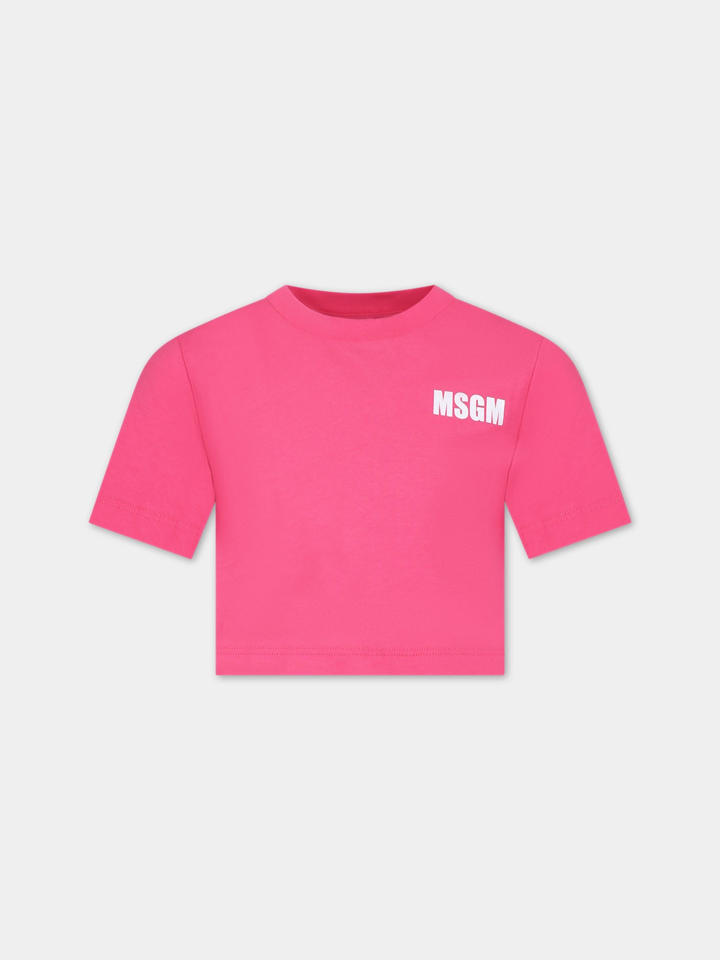 T-shirt fucsia per bambina con logo,Msgm Kids,S4MSJGTH007 044