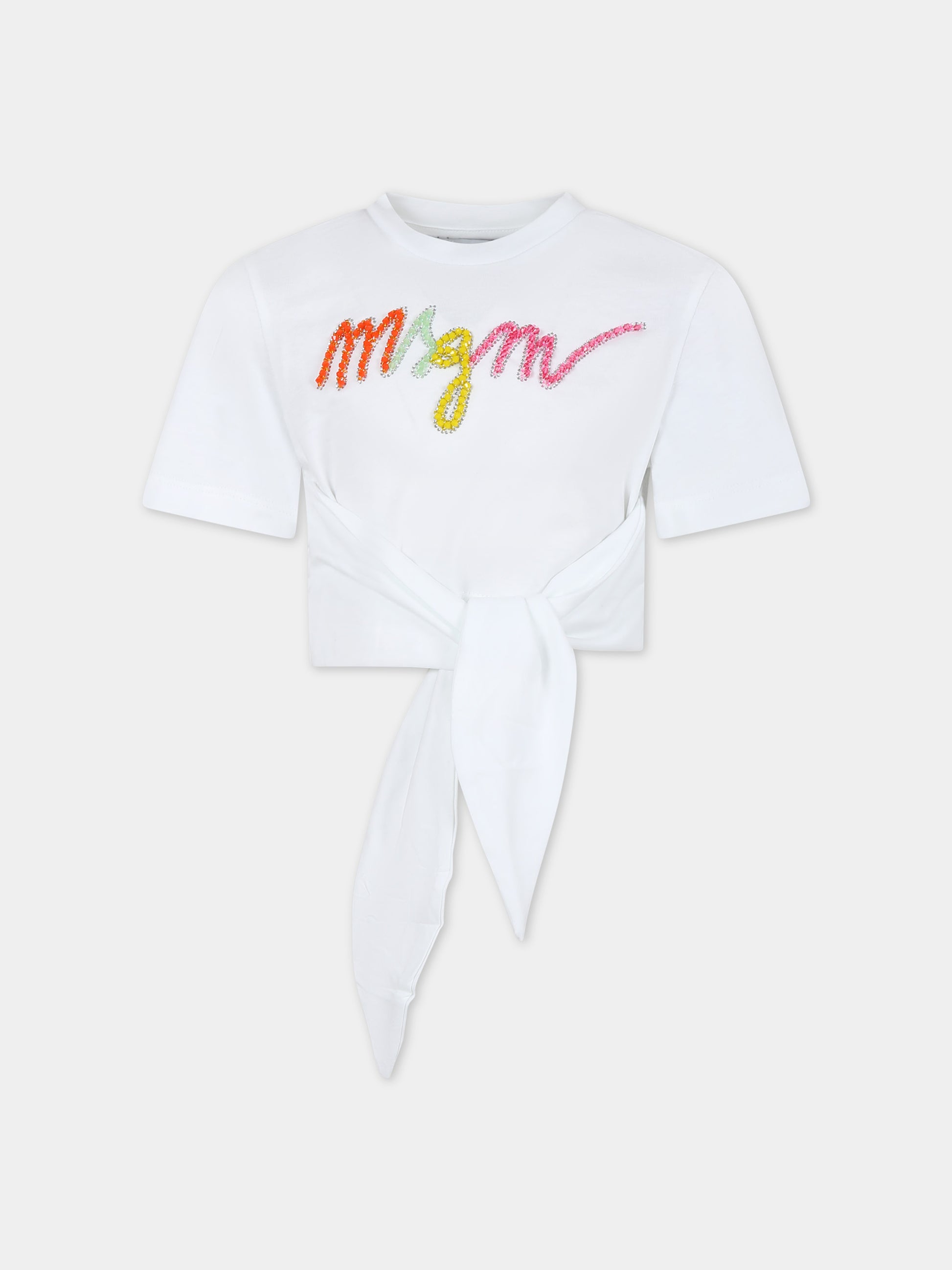 T-shirt bianca per bambina con logo multicolor,Msgm Kids,S4MSJGTH195 001