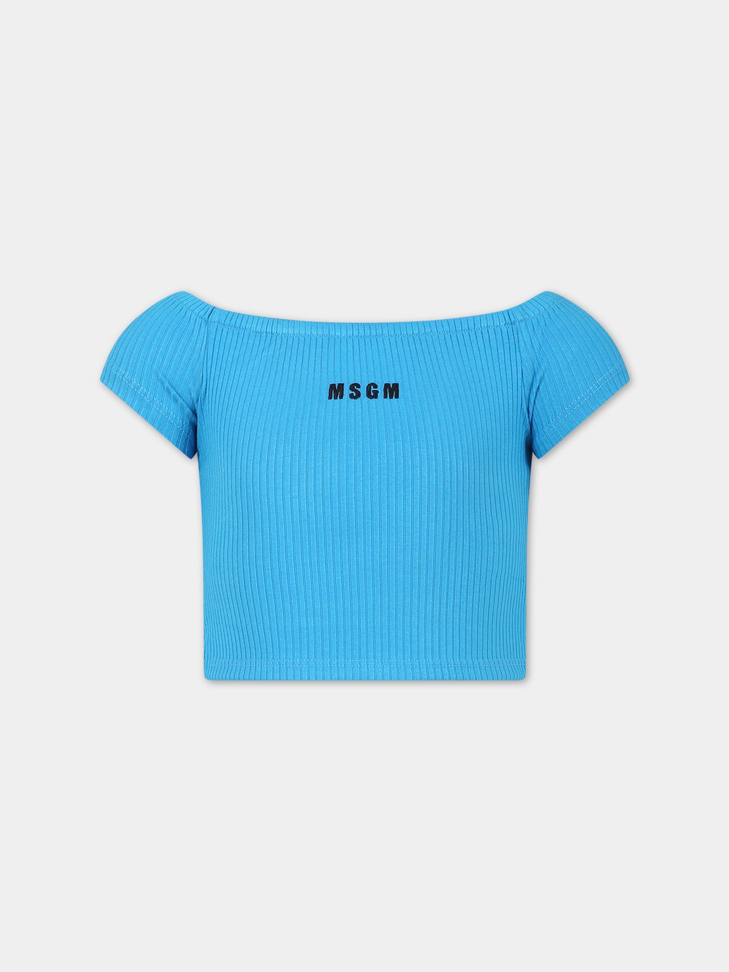 T-shirt azzurra per bambina con logo,Msgm Kids,S4MSJGTO187 051