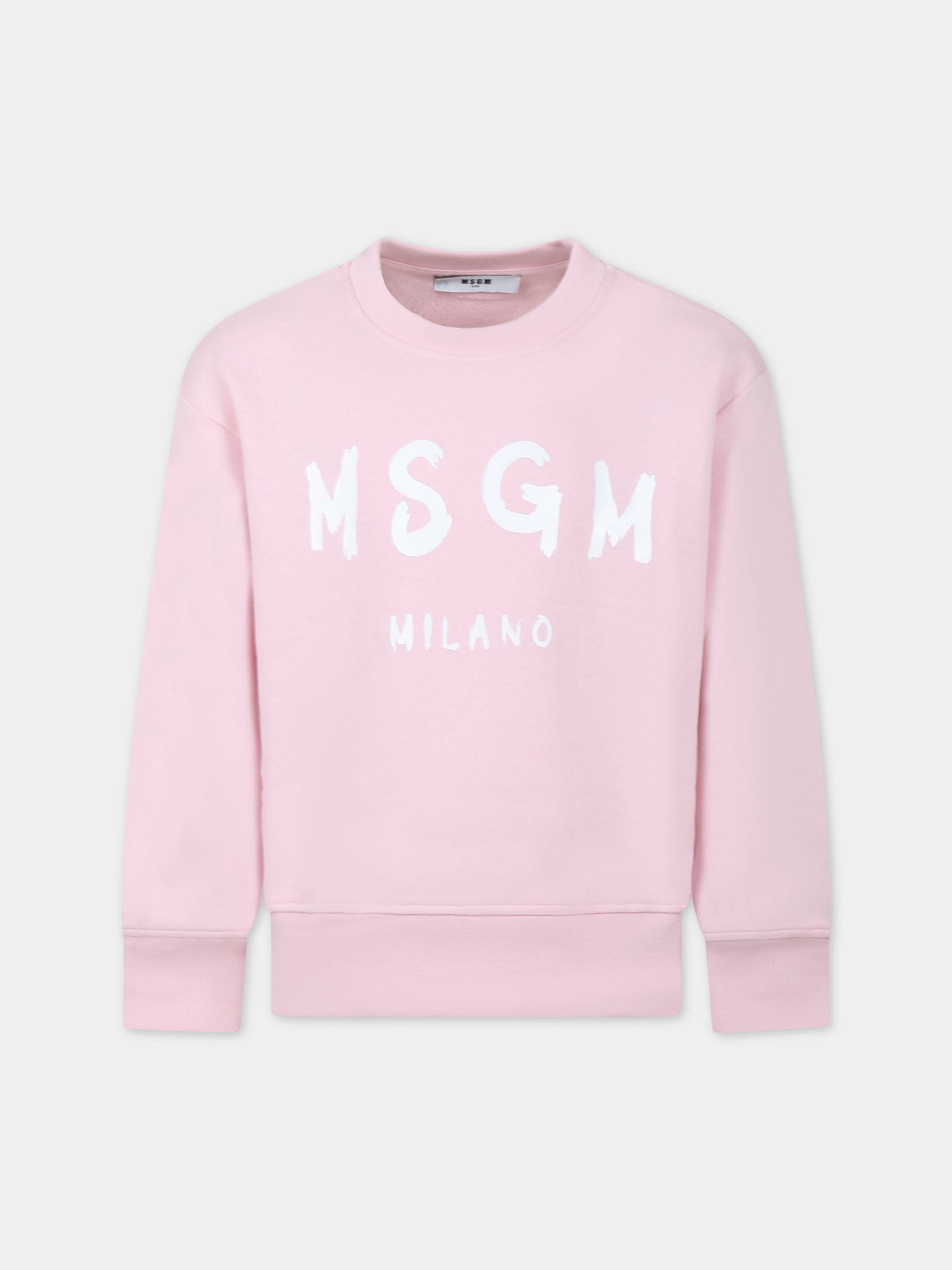Felpa rosa per bambina con logo,Msgm Kids,S4MSJUSW022 709