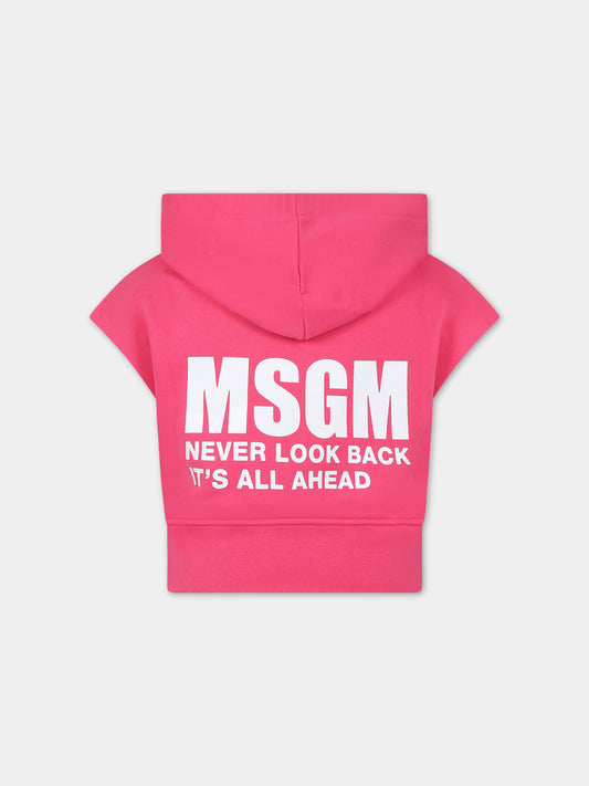 Felpa fucsia per bambina con logo e scritta,Msgm Kids,S4MSJGHS008 044