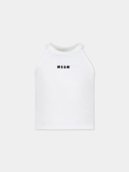 Canotta bianca per bambina con logo,Msgm Kids,S4MSJGTA177 001