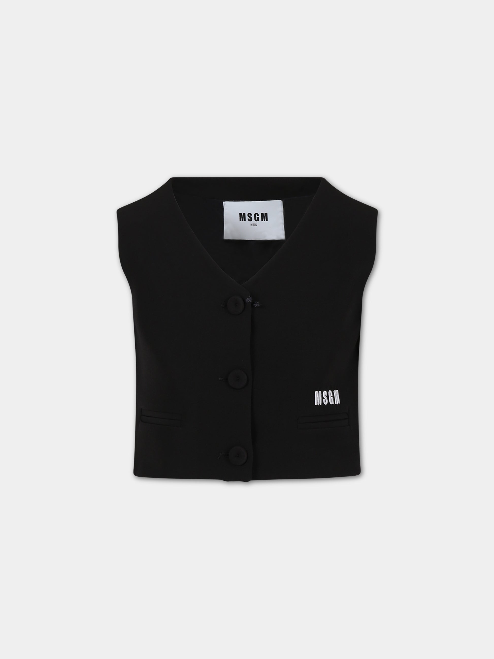 Panciotto nero per bambina con logo,Msgm Kids,S4MSJGVE157 110
