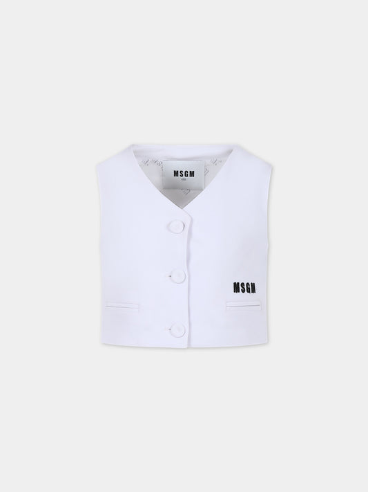 Panciotto bianco per bambina con logo,Msgm Kids,S4MSJGVE157 001