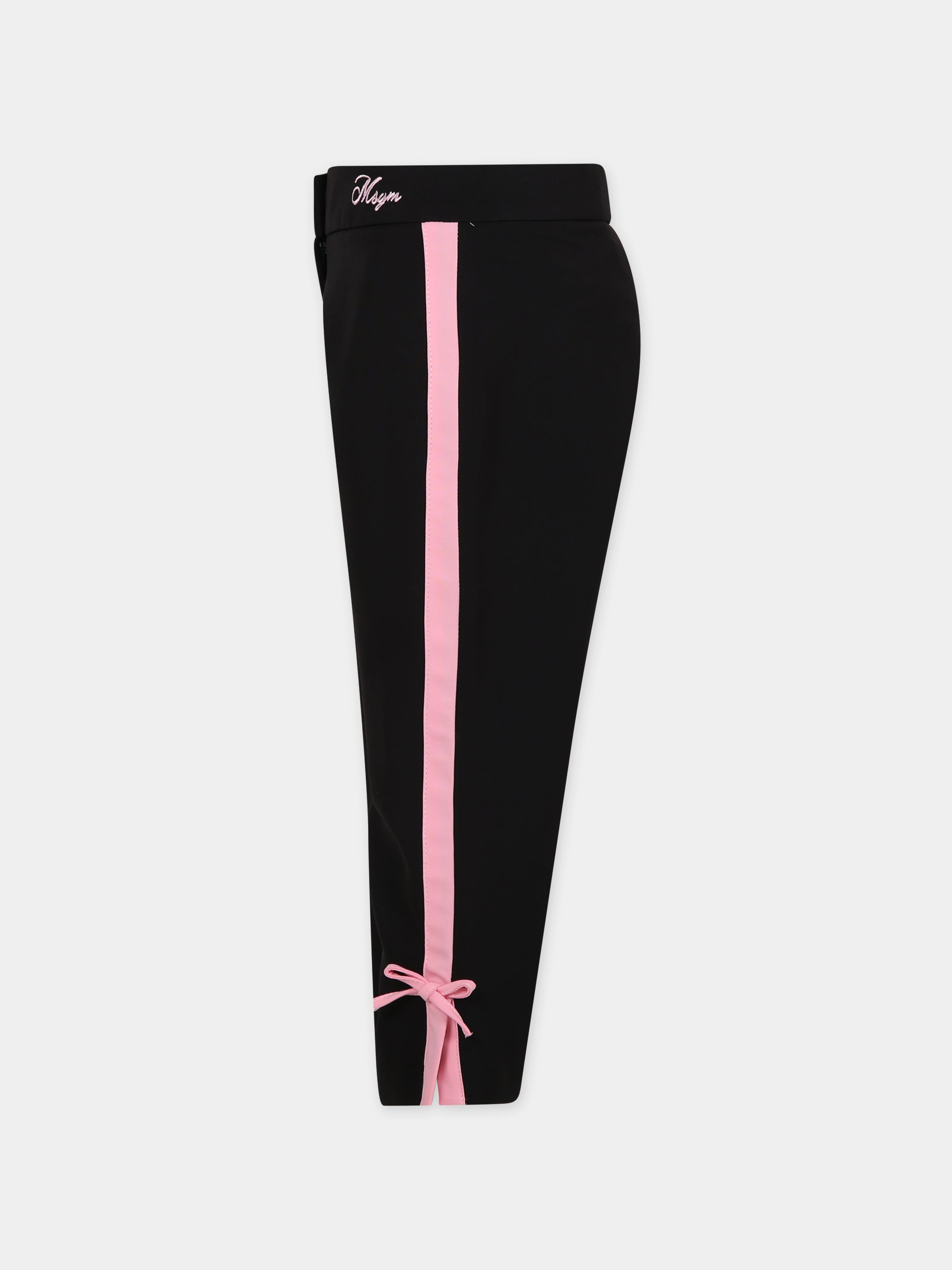 Pantaloni neri per bambina con logo e fiocchi,Msgm Kids,S4MSJGPA096 110