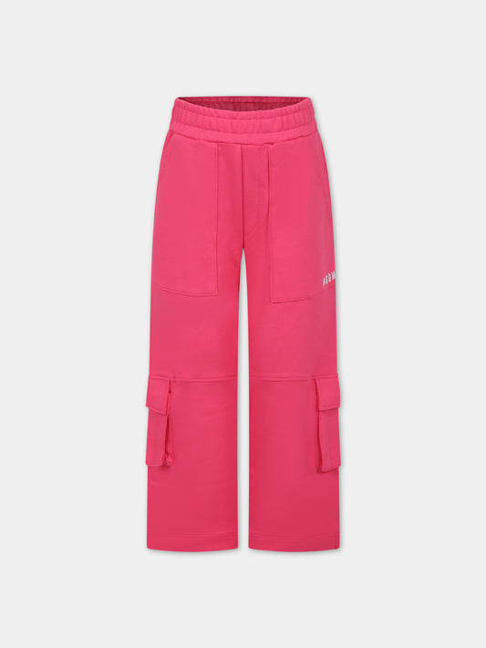 Pantaloni fucsia per bambina con logo,Msgm Kids,S4MSJUFP019 044