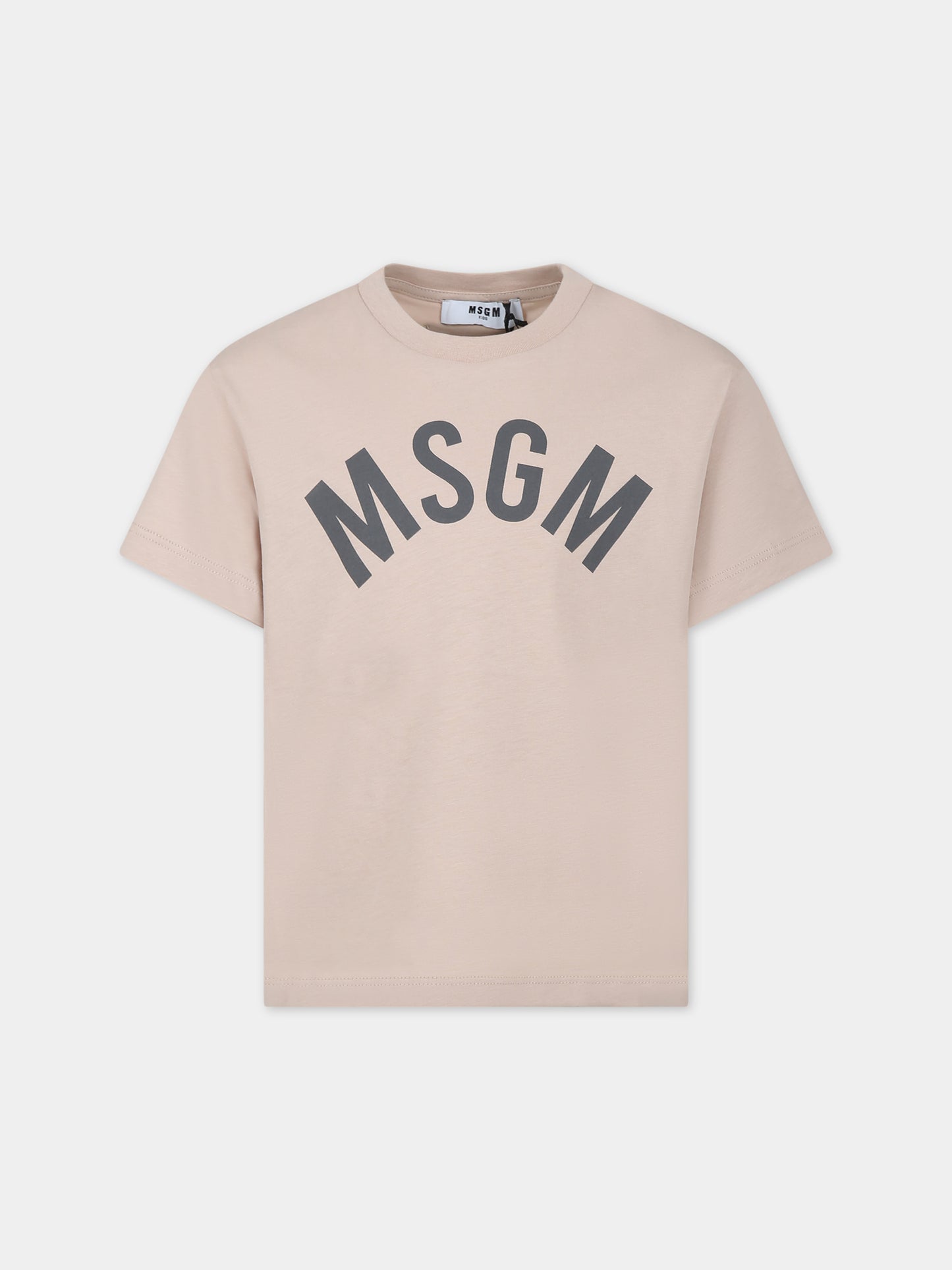 T-shirt beige per bambino con logo,Msgm Kids,S4MSJBTH265 015