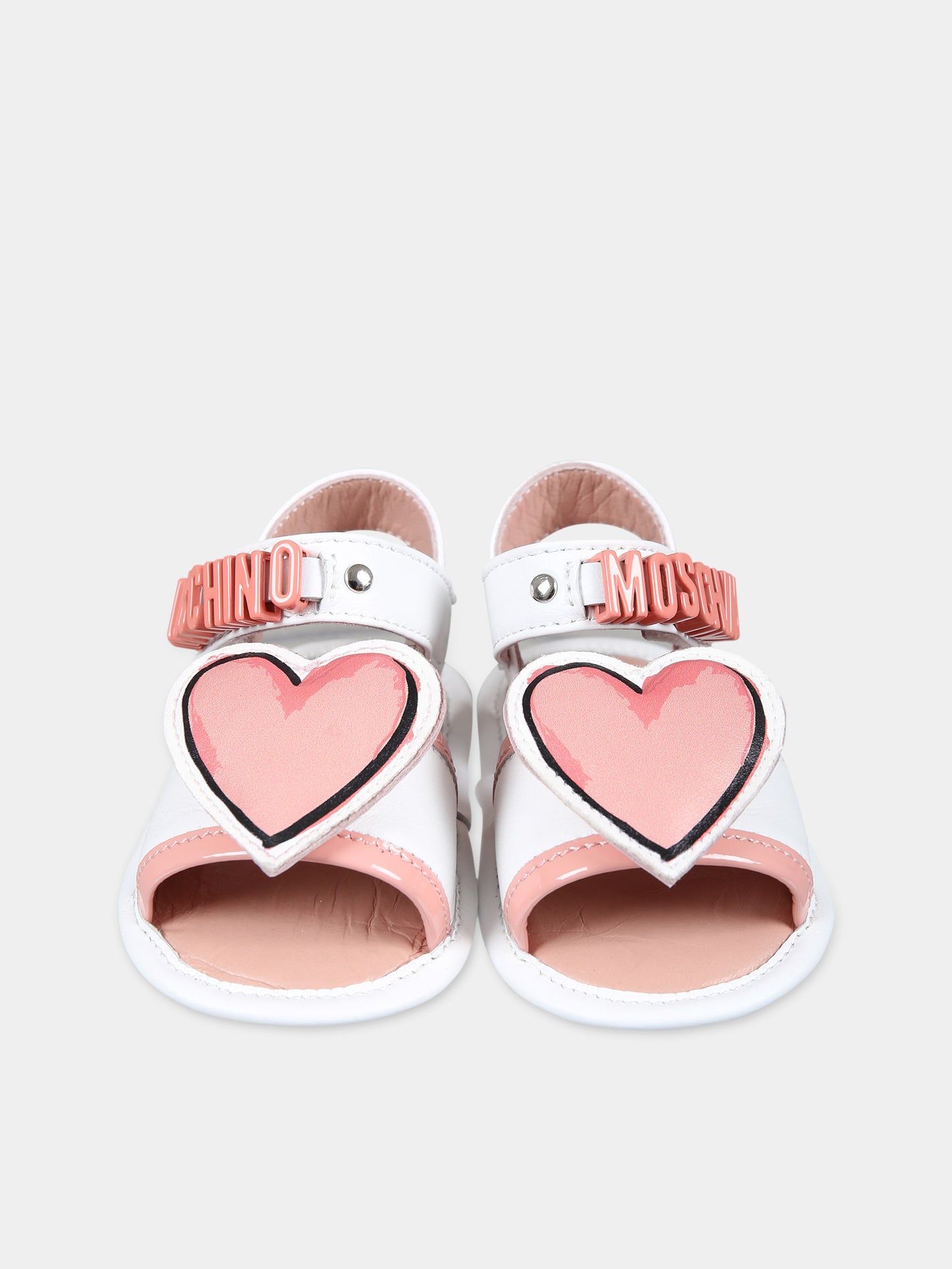 Sandali bianchi per neonata con cuore,Moschino Kids,77262 3