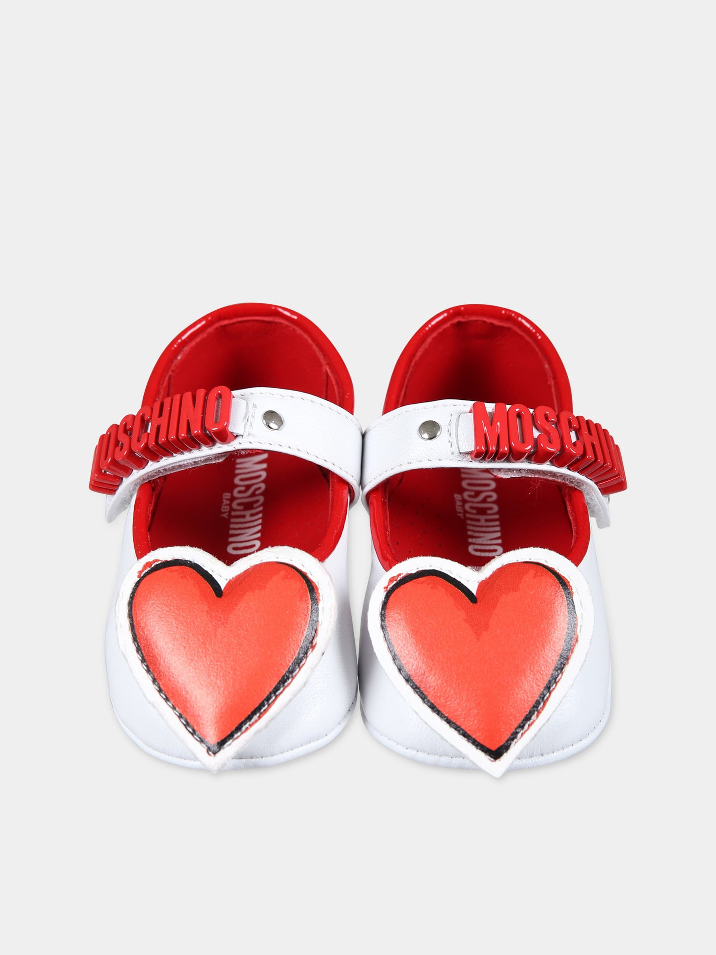 Ballerine bianche per neonata con cuore,Moschino Kids,77271 1