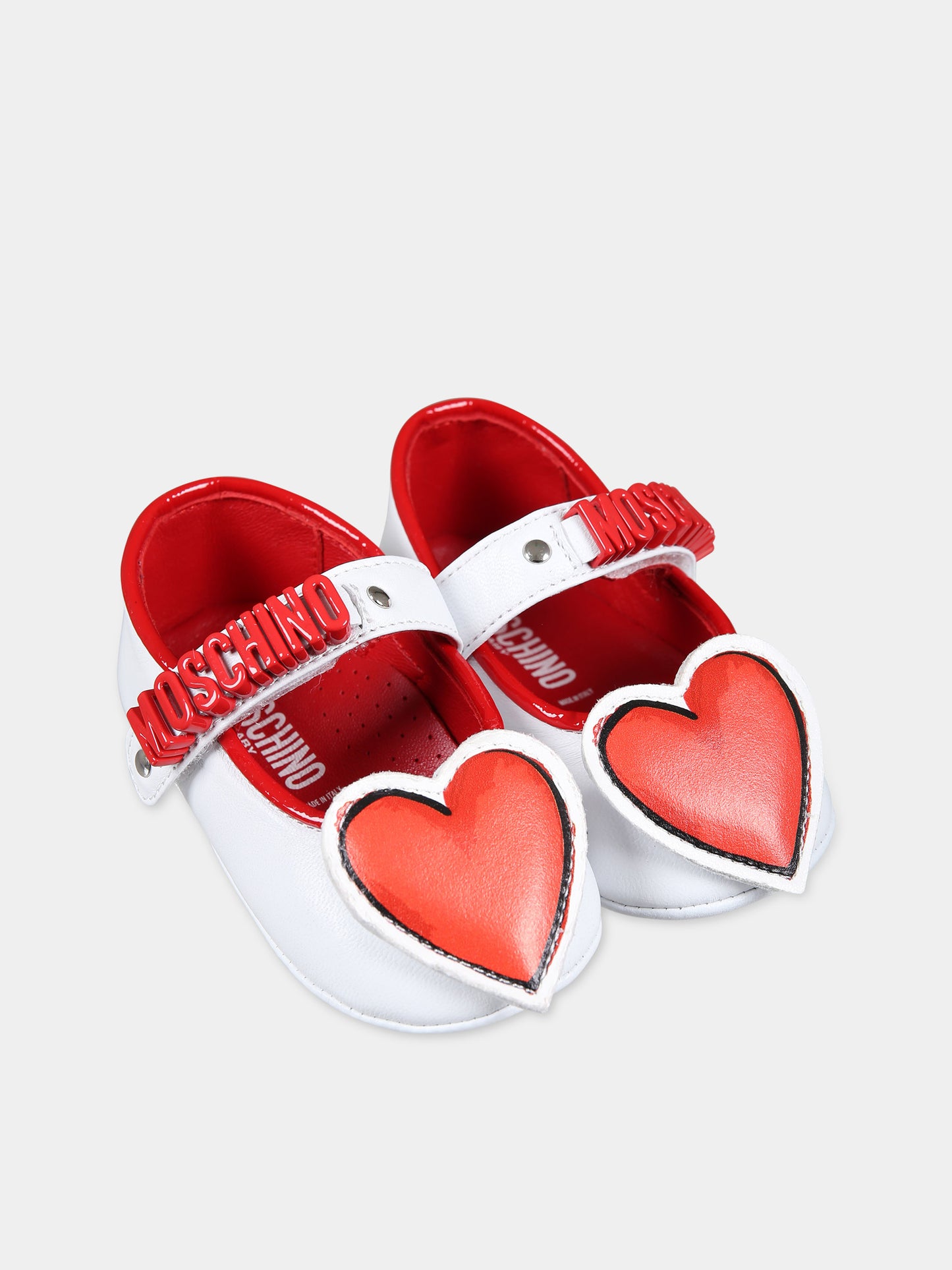 Ballerine bianche per neonata con cuore,Moschino Kids,77271 1