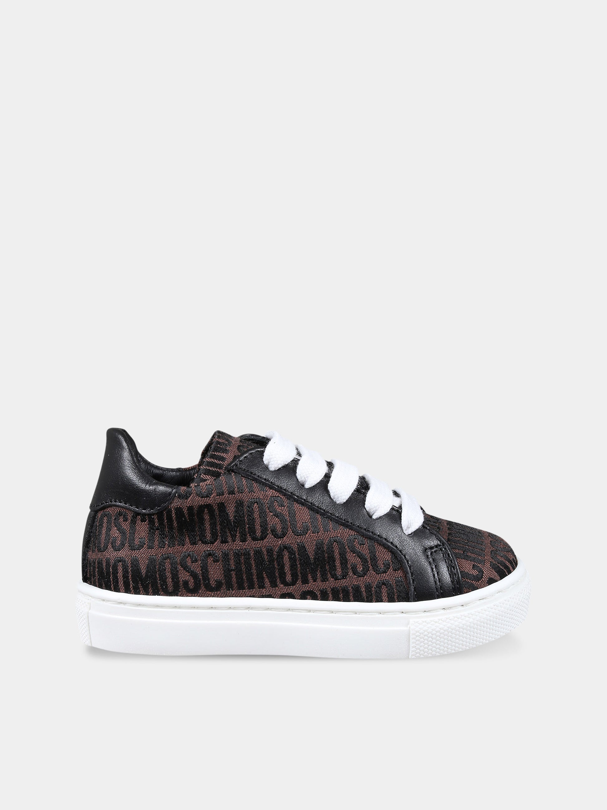 Stringate marroni per bambini con logo,Moschino Kids,77327 1