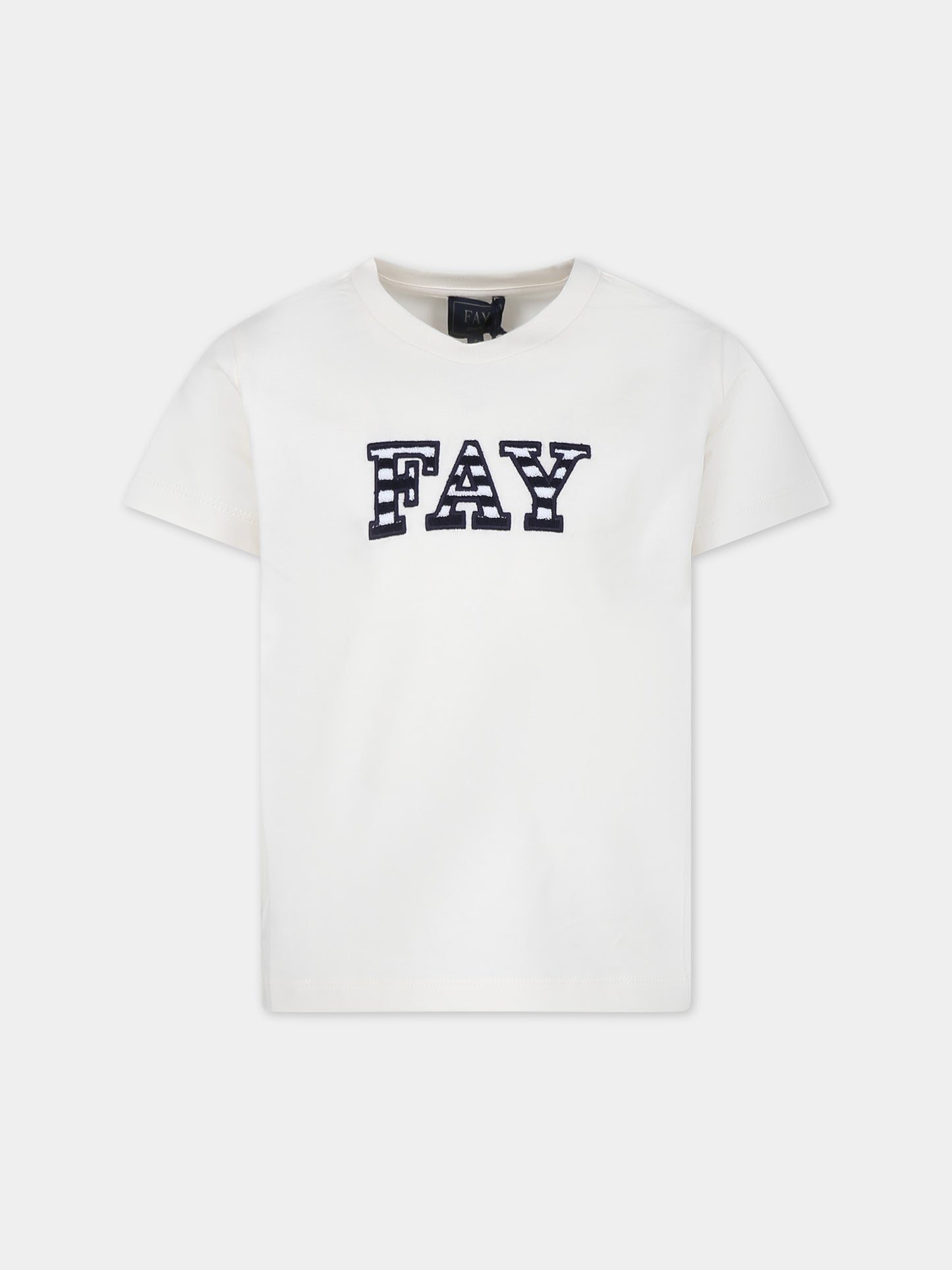 T-shirt avorio per bambino con logo,Fay Kids,FU8P21 Z1173 103