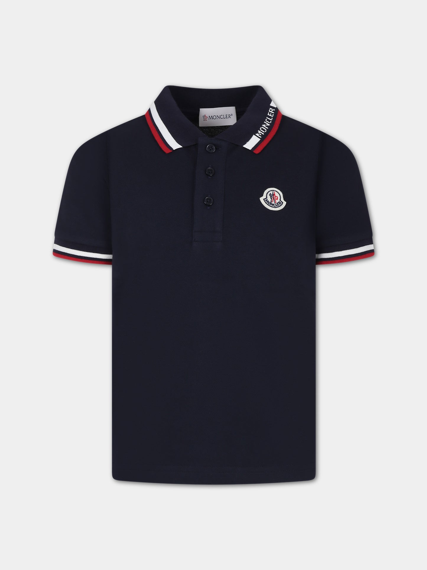 Polo blu per bambino con logo,Moncler Kids,954 8A00012 8496W 778
