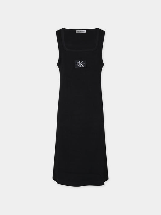 Vestito nero per bambina con logo,Calvin Klein Kids,24SMCKIG0IG02471T BEH