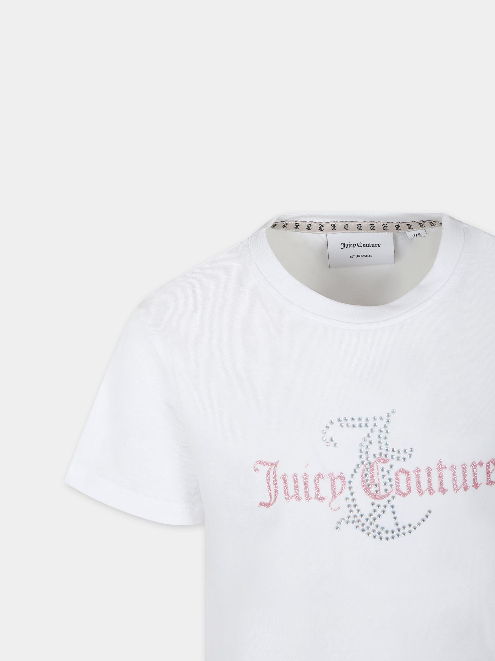 T-shirt bianca per bambina con logo e strass,Juicy Couture,24SMJCJBX6362 002