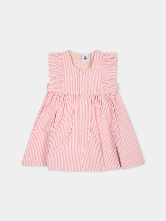 Vestito rosa per neonata con righe,Petit Bateau,A0AGQ 01 SALINE/SHOCKING