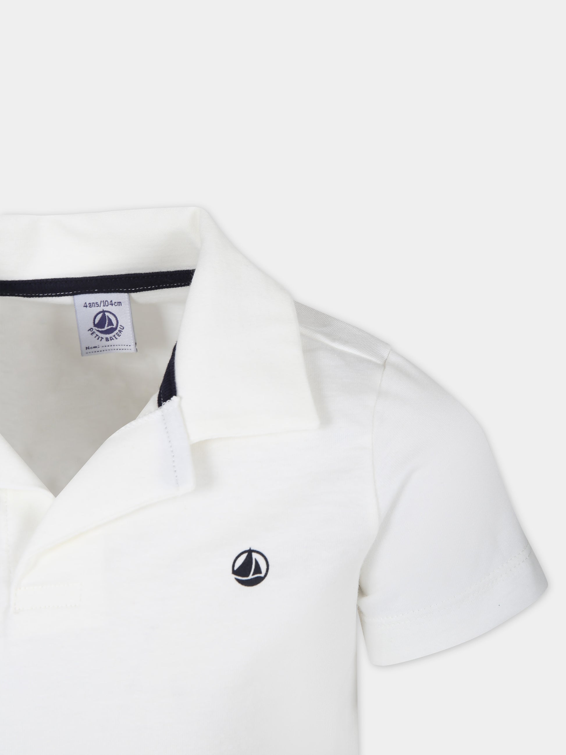 Polo bianca per bambino con logo,Petit Bateau,A0A1V 01 MARSHMALLOW