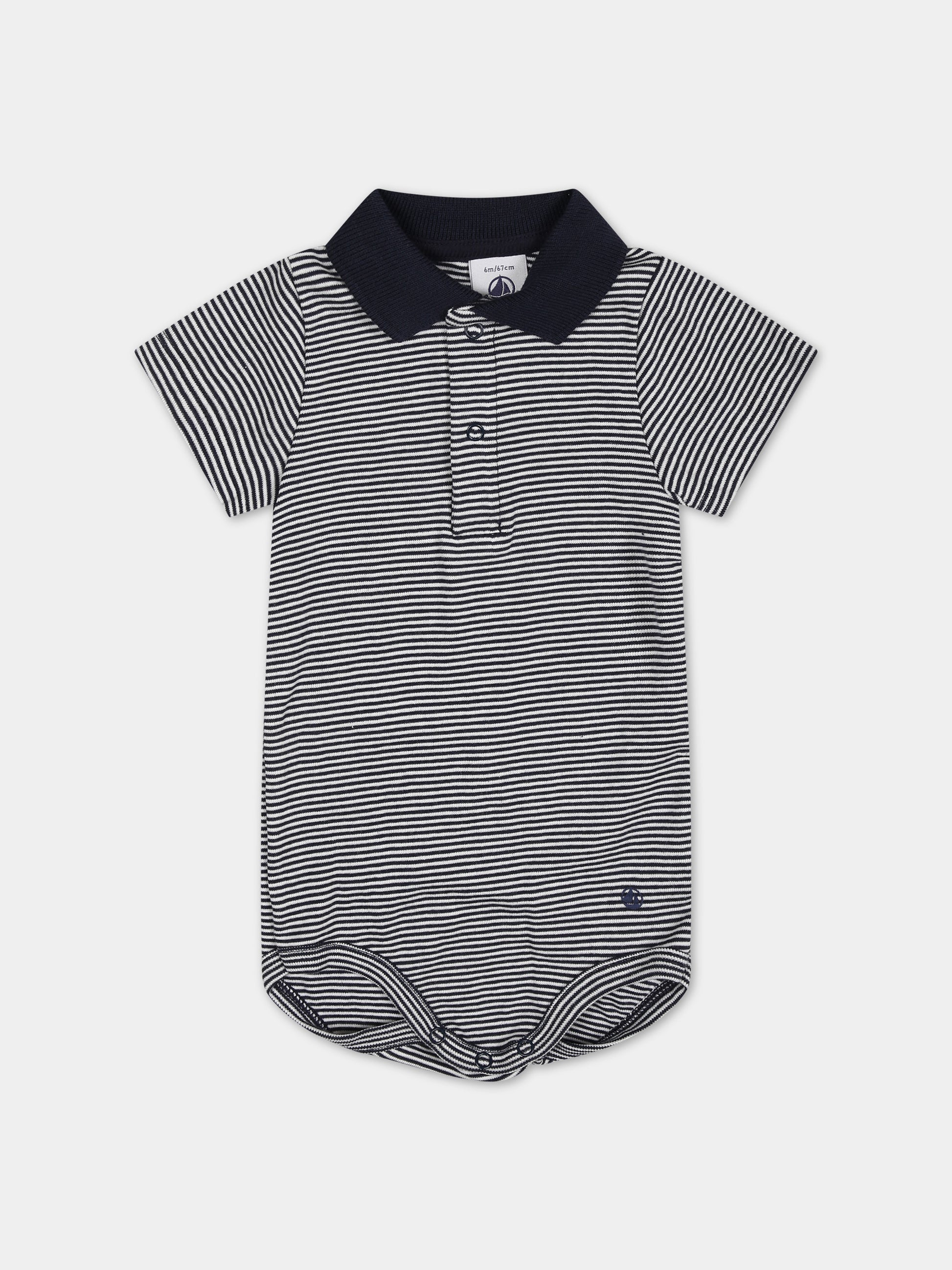 Body blu per neonato con righe,Petit Bateau,A09X7 01 SMOKING/MARSHMALLOW