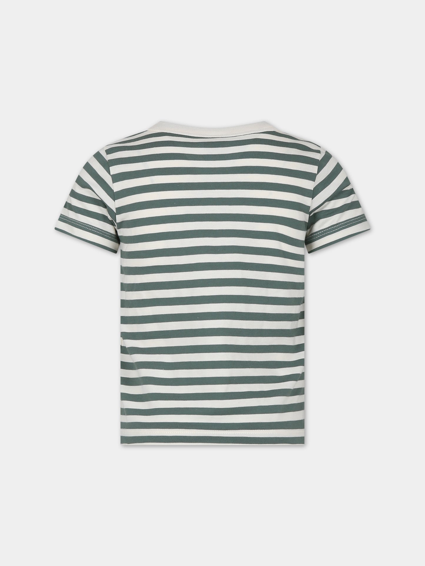 T-shirt verde per bambini con righe,Petit Bateau,A0A1D 02 CROCO/AVALANCHE