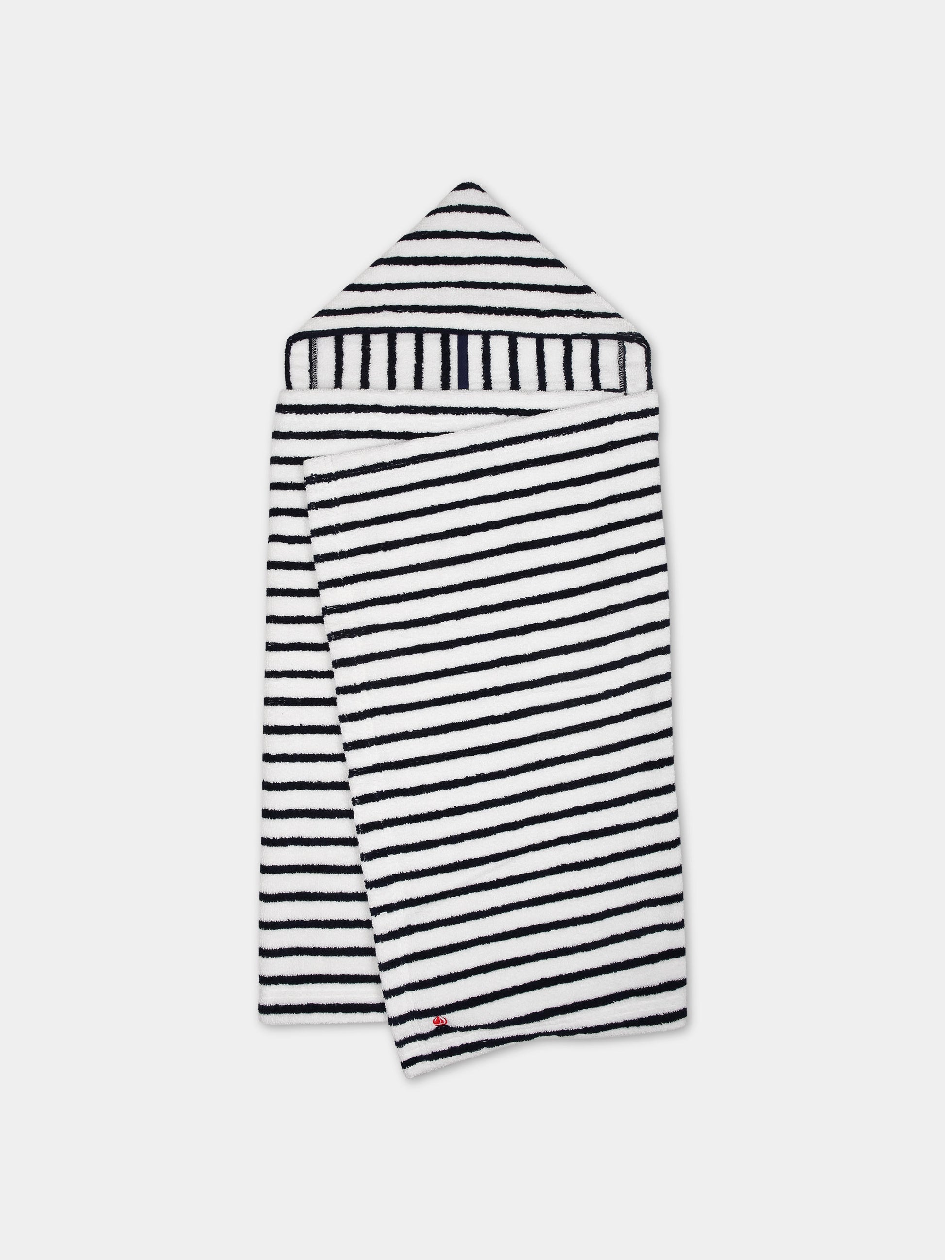 Accappatoio blu per neonato con righe,Petit Bateau,A08AT 86 LAIT/MEDIEVAL