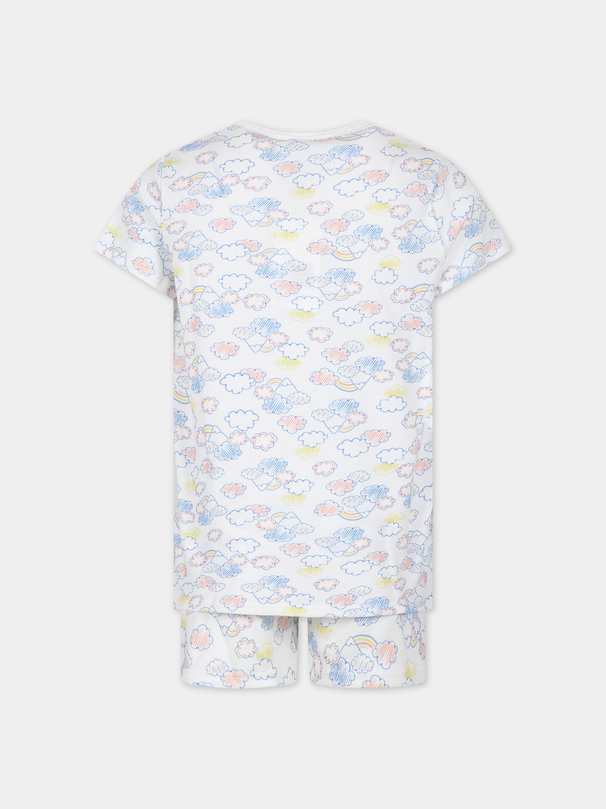 Pigiama bianco per bambina con stampa nuvole,Petit Bateau,A09R8 01 MARSHMALLOW/MULTICO
