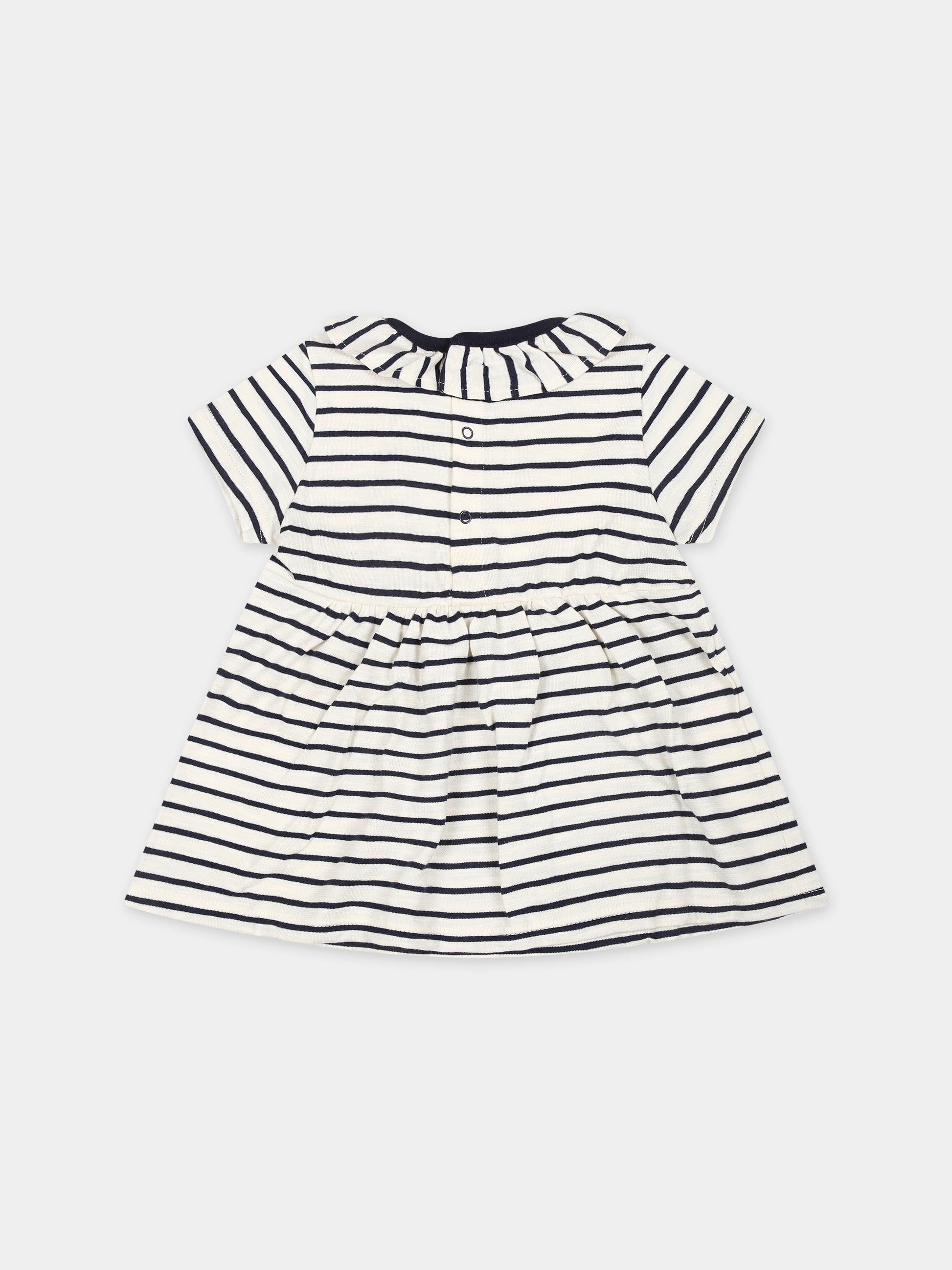 Vestito avorio per neonata con righe blu,Petit Bateau,A09OF 01 AVALANCHE/SMOKING