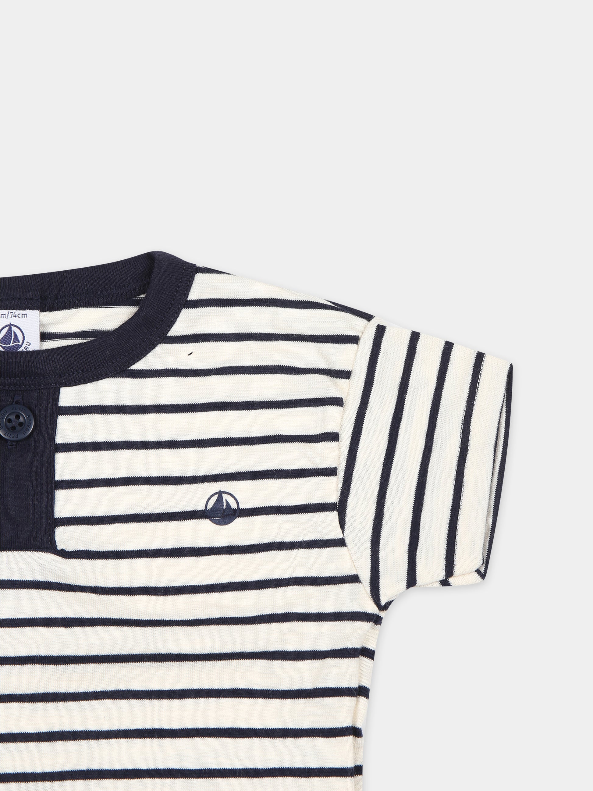 T-shirt avorio per neonato con logo,Petit Bateau,A09PY 01 AVALANCHE/SMOKING