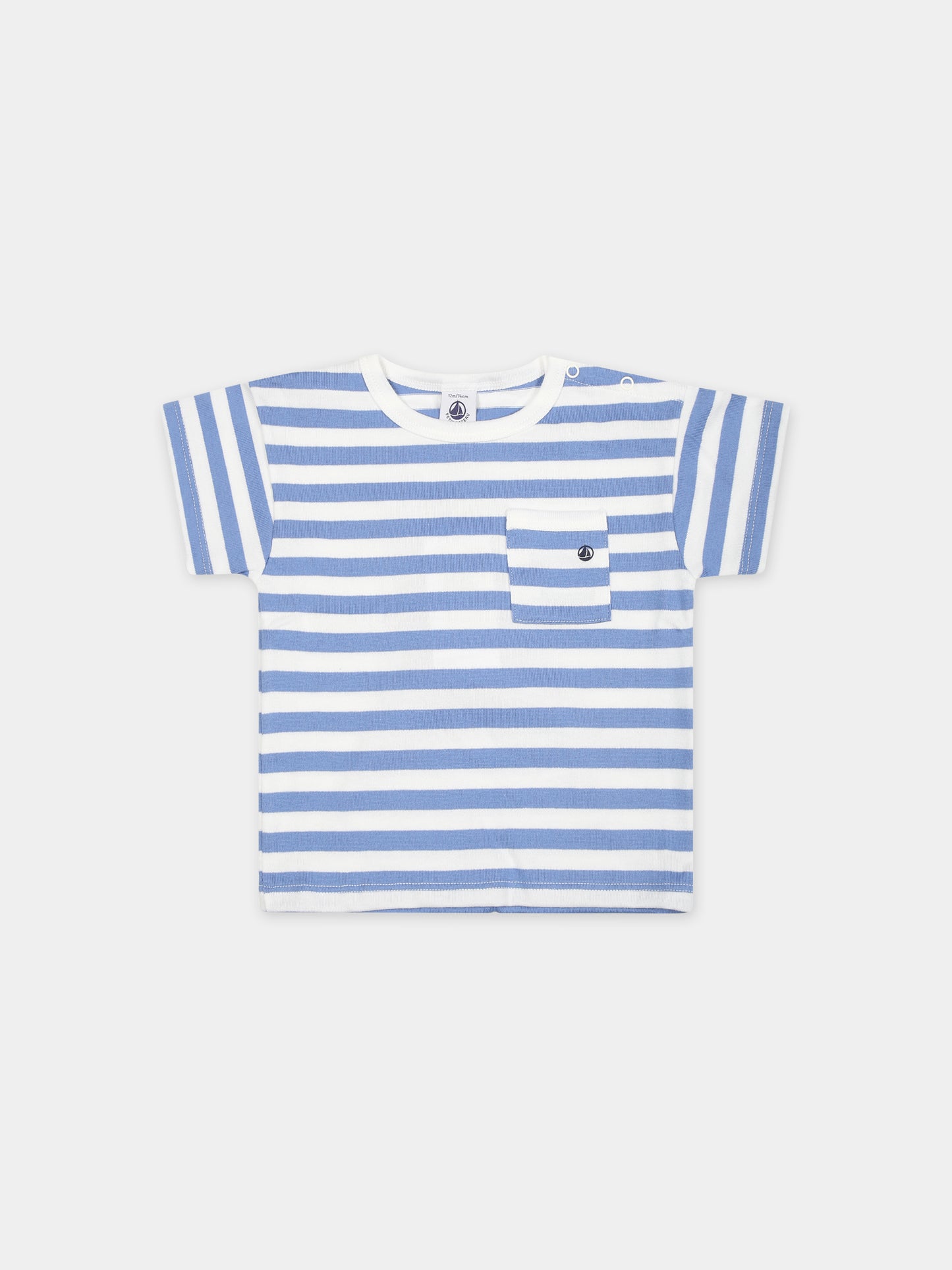 T-shirt azzurra per b neonato con righe,Petit Bateau,A0A12 01 GAULOISE/MARSHMALLOW