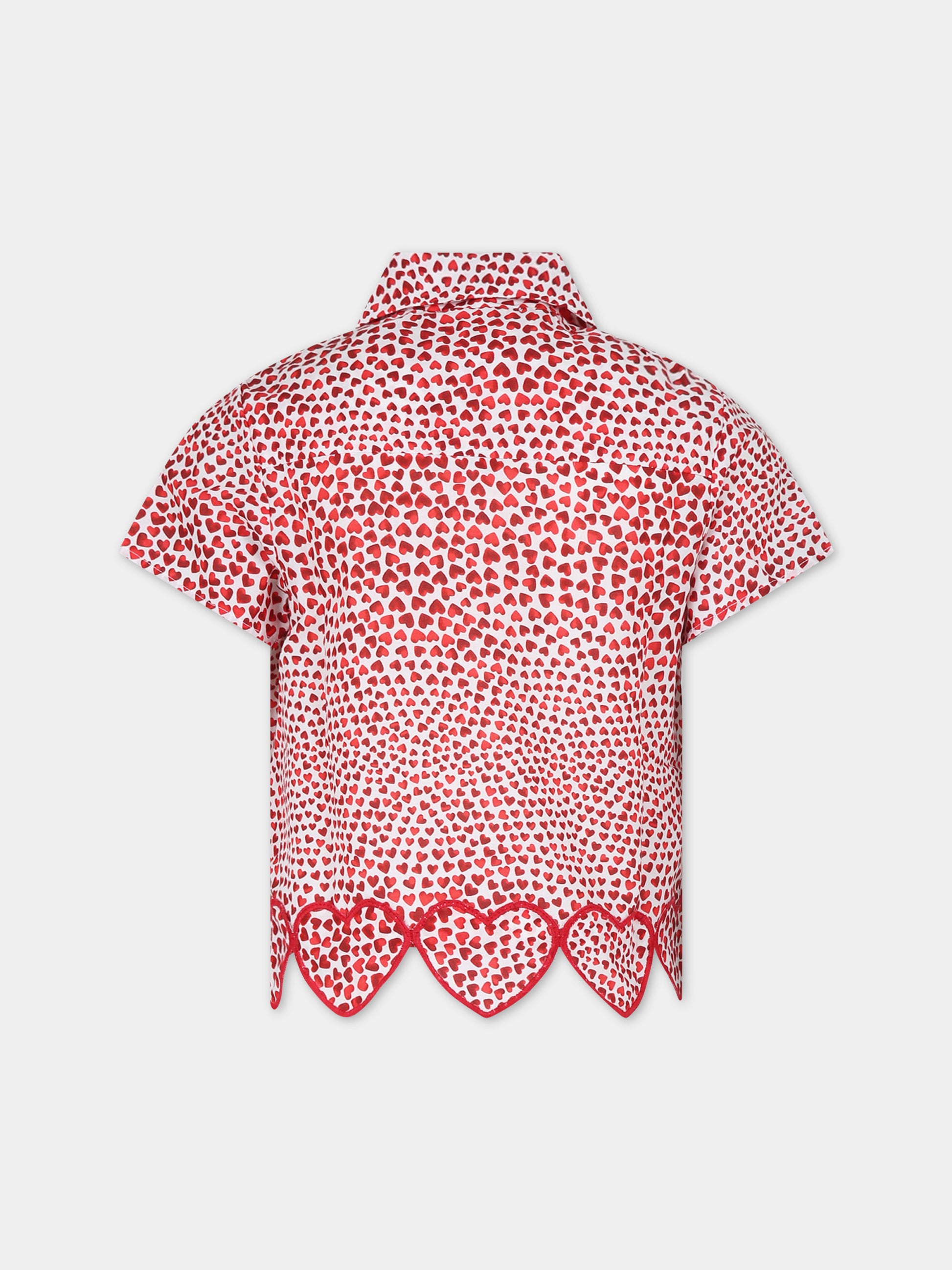 Camicia rossa per bambina con stampa cuori,Stella Mccartney Kids,TU5A81 Z1838 101RO