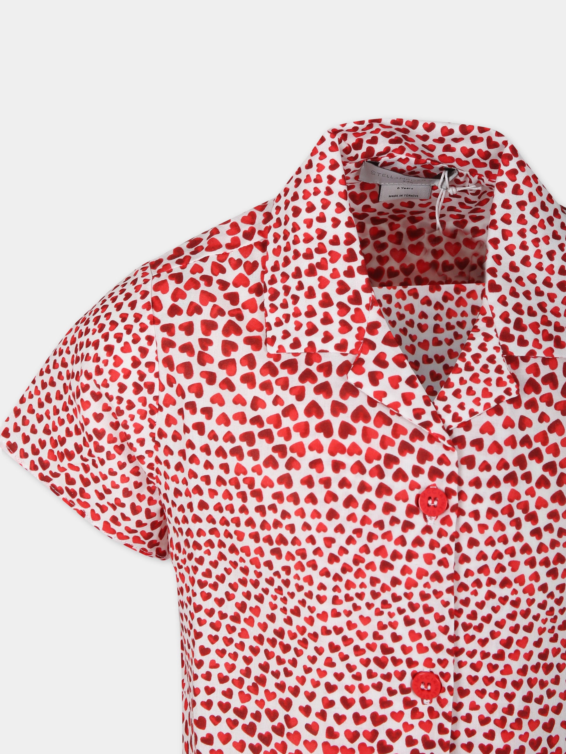 Camicia rossa per bambina con stampa cuori,Stella Mccartney Kids,TU5A81 Z1838 101RO