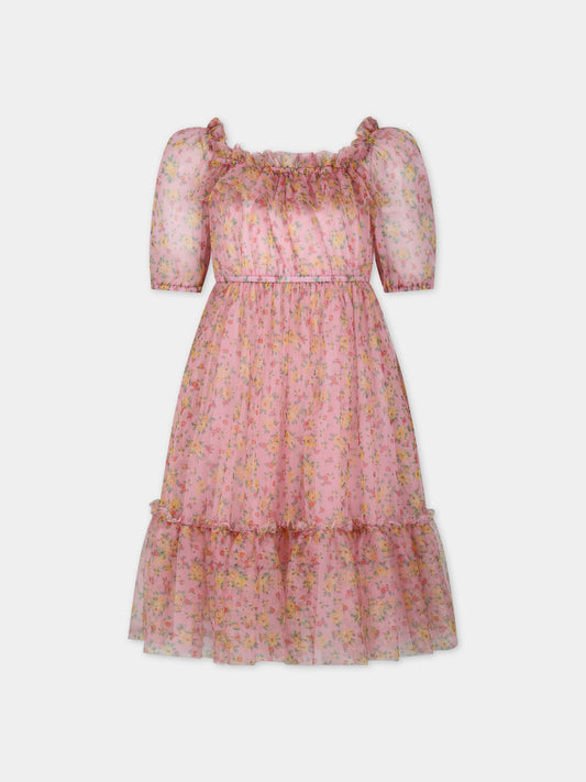 Vestito rosa per bambina con stampa fiori,Philosophy,PFAB036 0 TU089 D999