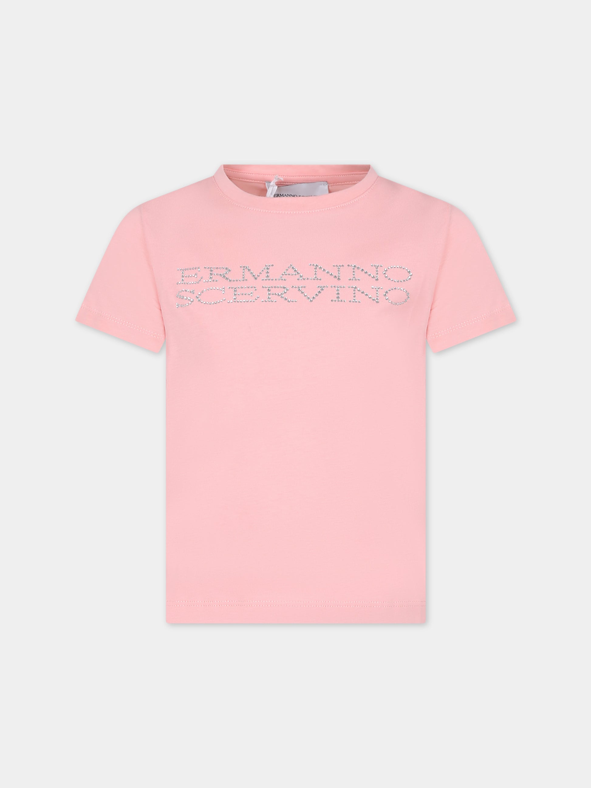 T-shirt rosa per bambina con logo,Ermanno Scervino Junior,SFTS012 C JF063 C017