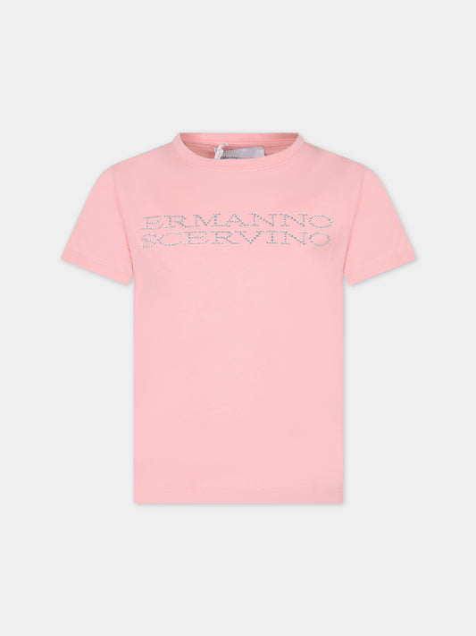 T-shirt rosa per bambina con logo,Ermanno Scervino Junior,SFTS012 C JF063 C017