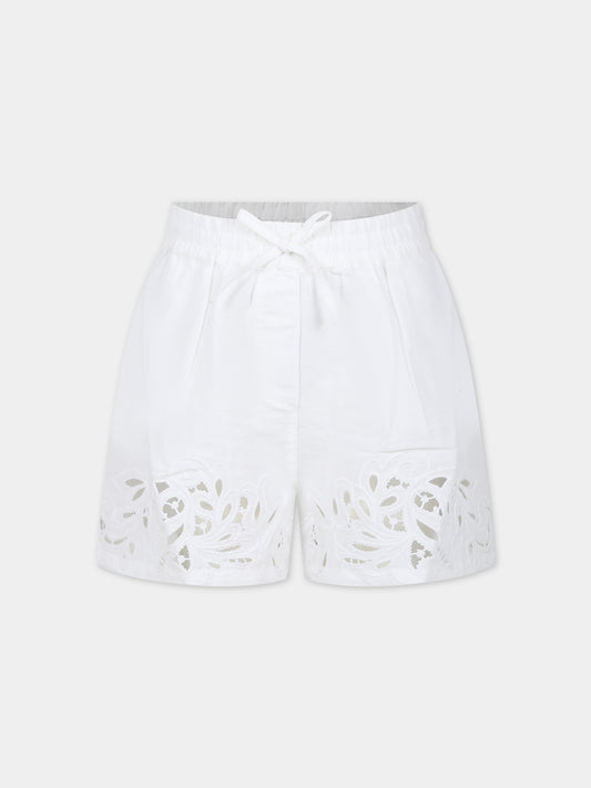 Shorts bianchi per bambina con ricamo,Ermanno Scervino Junior,SFBE012 C LC006 B000