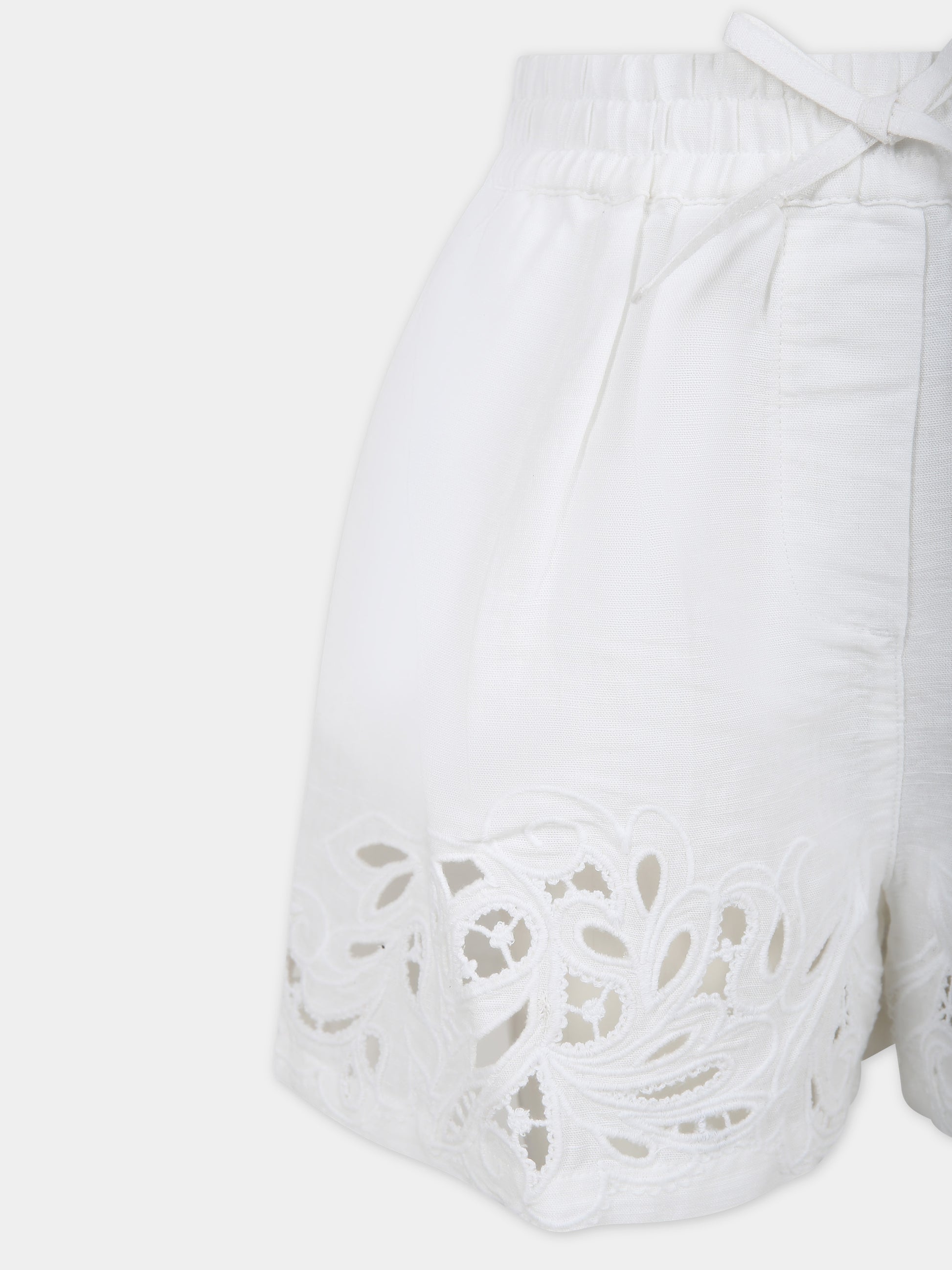 Shorts bianchi per bambina con ricamo,Ermanno Scervino Junior,SFBE012 C LC006 B000