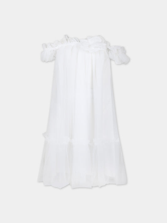 Vestito bianco per bambina con fiore,Ermanno Scervino Junior,SFAB037 0 TU032 0000